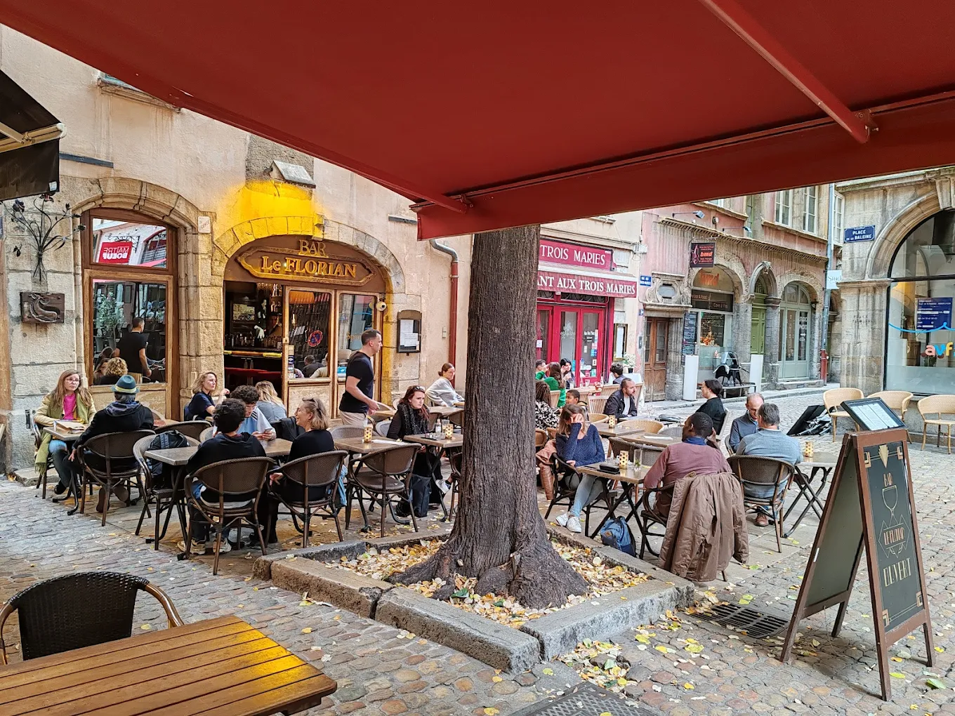 Cocktails élégants sur une table en bois du Bar Le Florian, Lyon